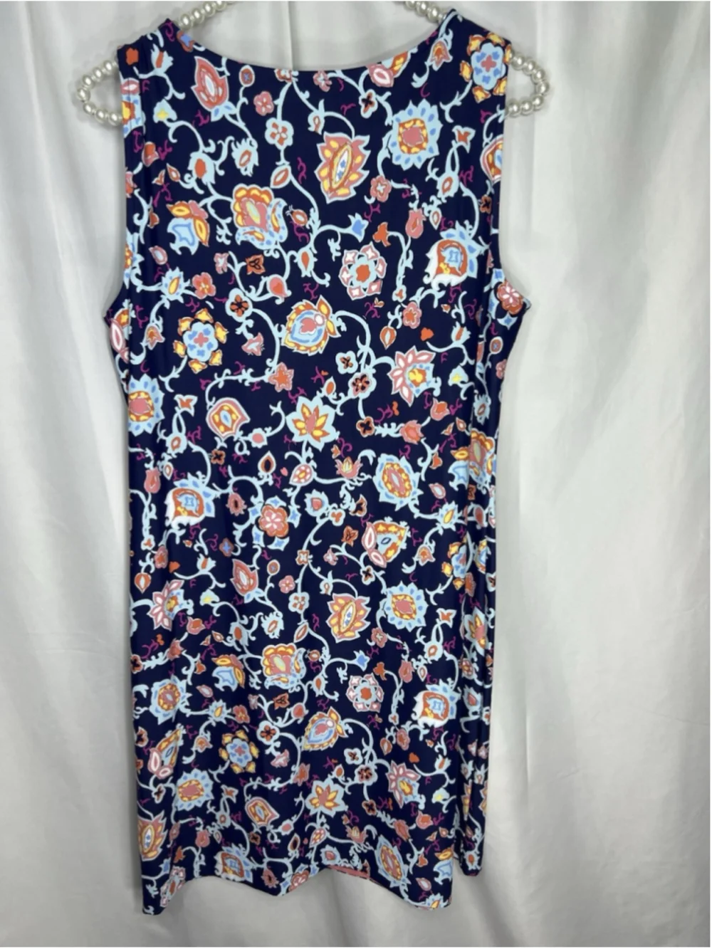 Talbots Navy Multicolor Boho Floral Knit Dress Sleeveless Scoop Neck PM Office - Picture 4 of 9